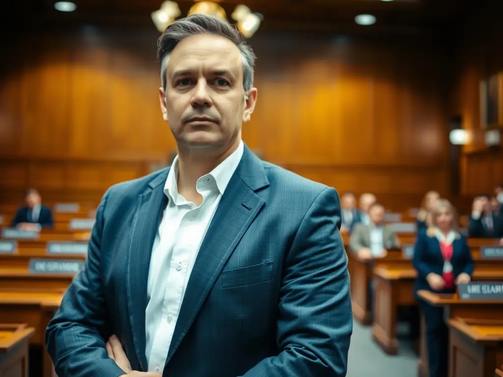 A lawyer in Ghana is confidently addressing a courtroom, symbolizing the importance of maintaining professional licenses and integrity. The image highlights the support Peepters Extension Clinic provides to professionals facing addiction challenges.